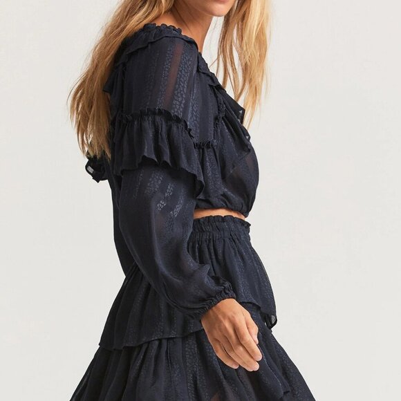 LoveShackFancy size XL Ruffled Mini Skirt Navy Midnight Blue NWT - Picture 3 of 9